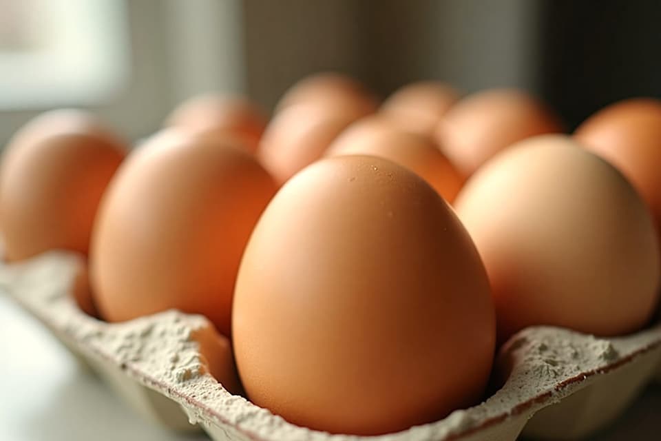 Brown hen's eggs in an egg tray, close up